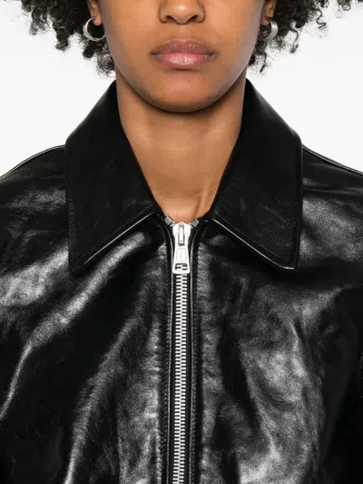 Our Legacy Zippered Long-sleeved Leather Jacket In Black