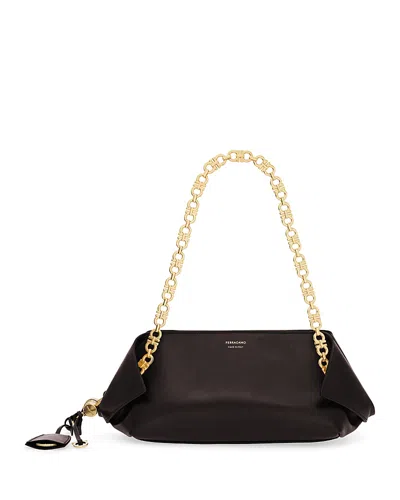 Ferragamo Brown Shoulder Bag With Logo Strap And Logo Lettering On The Front In Leather Woman In Black