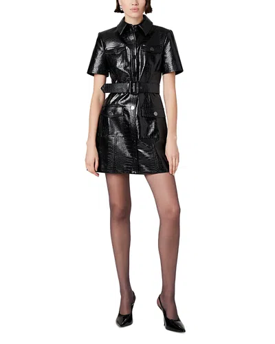 Toccin Lydia Short Sleeve Faux Leather Dress In Black