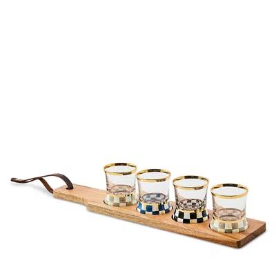 Mackenzie-childs Assorted Check Shot Glass And Flight Board Set - Exclusive In Brown