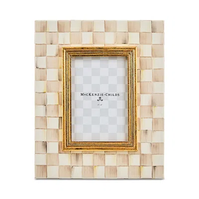 Mackenzie-childs Mackenzie Childs Mocha Check Enameled Steel 4 X 6-inch Picture Frame In Neutral