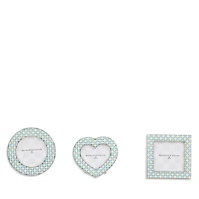 Mackenzie-childs Mackenzie Childs Set Of Three Celebrate Baby Blue Assorted Frames In White