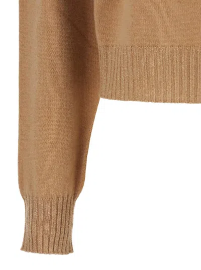 Twinset Twin-set Beige Crew Neck Sweater In Soft Wool-cashmere Blend In Brown