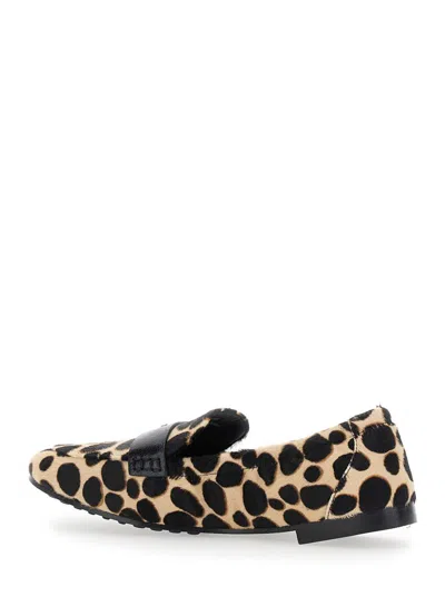 Tory Burch Leopard Slip On Loafers In Sand