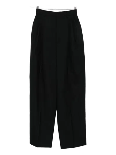 Moschino Wide-leg Trousers In Black Virgin Wool With Double Pleat Design In Black