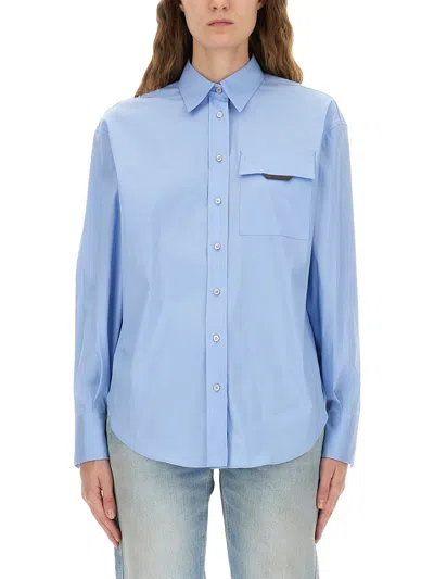 Brunello Cucinelli Bow Pocket Long Sleeve Shirt In Blue