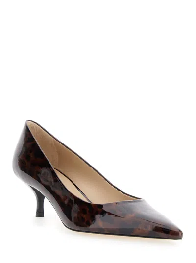 Stuart Weitzman Stuart Power Tortoise Leather Pumps In Brown