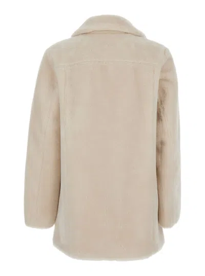 Urbancode White Single-breasted Jacket With Classic Lapels In Faux Fur Woman In White