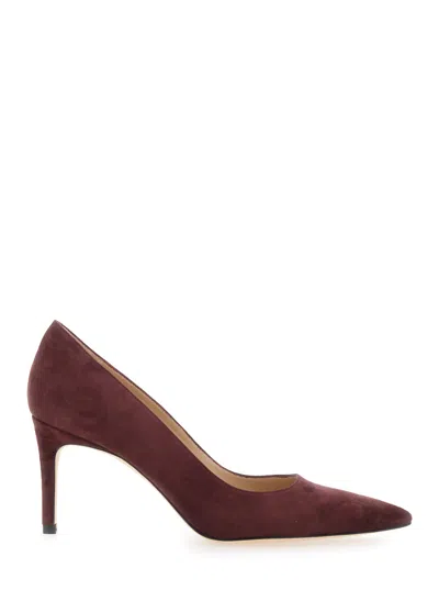Stuart Weitzman Bordeaux Pumps With Pointed Toe And High Stiletto Heel In Suede Woman In Brown