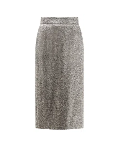 Dolce & Gabbana High-waisted Textured Midi Pencil Skirt In Gray