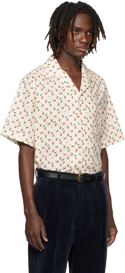 Valentino Cherryfic Camp Collar Cotton Shirt In Neutral