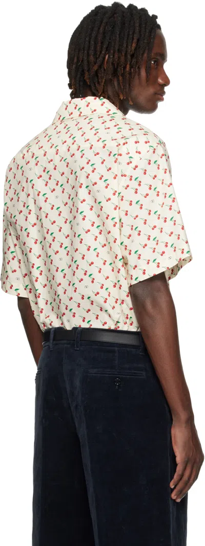 Valentino Cherryfic Camp Collar Cotton Shirt In Neutral