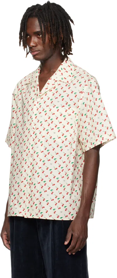 Valentino Cherryfic Camp Collar Cotton Shirt In Neutral
