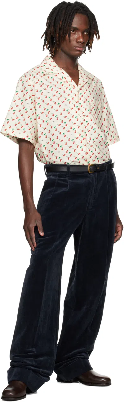 Valentino Cherryfic Camp Collar Cotton Shirt In Neutral