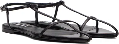 Jil Sander Leather Sandals Flat Sole Pointed Toe In Black