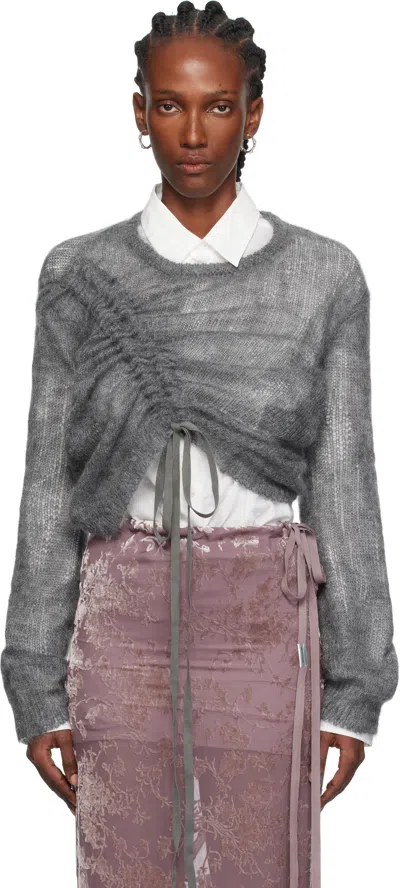 Ann Demeulemeester Asymmetrical Drawstring Sweater In Gray