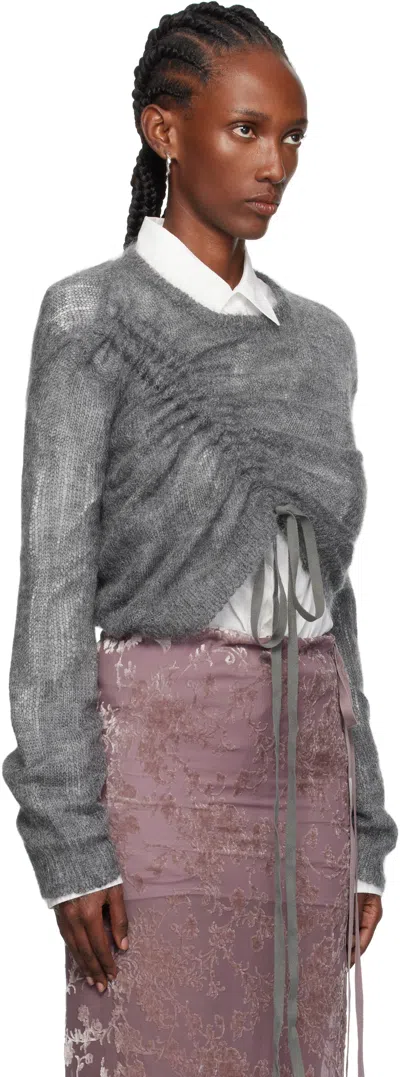 Ann Demeulemeester Asymmetrical Drawstring Sweater In Gray