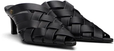 Anine Bing 55mm Eve Woven Leather Mules In Black