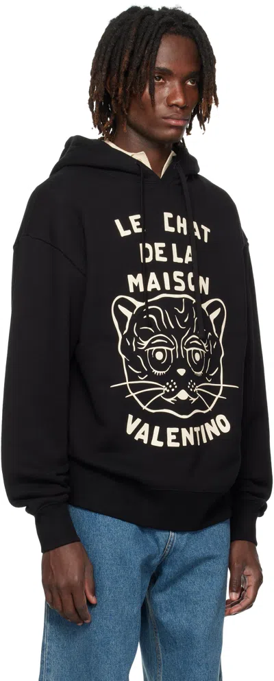 Valentino Jersey Felpa Le Chat De La Maison In Black