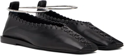 Jil Sander Ring Whipstitch-trimmed Leather Ballet Flats In Black