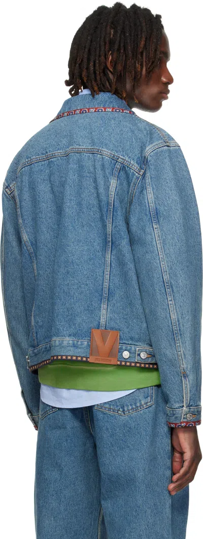 Valentino Denim Jacket With Multicolor Embroidery In Blue