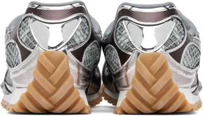 Bottega Veneta Men 'orbit' Bordeaux Running Sneakers With Logo Lettering Print In Tech Fabric Man In Silver