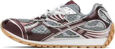 Bottega Veneta Men 'orbit' Bordeaux Running Sneakers With Logo Lettering Print In Tech Fabric Man In Silver