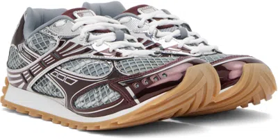 Bottega Veneta Men 'orbit' Bordeaux Running Sneakers With Logo Lettering Print In Tech Fabric Man In Silver
