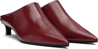 Jil Sander Red Pointed Toe Mule Heels In Burgundy