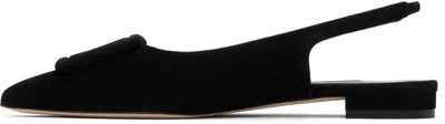 Manolo Blahnik Maylura Buckle Pointed Toe Slingback Flat In Black