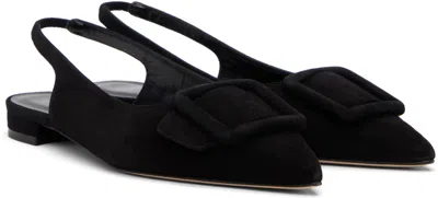 Manolo Blahnik Maylura Buckle Pointed Toe Slingback Flat In Black