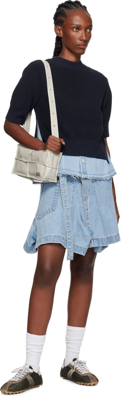 Sacai Blue Asymmetrical Denim Miniskirt In Blue
