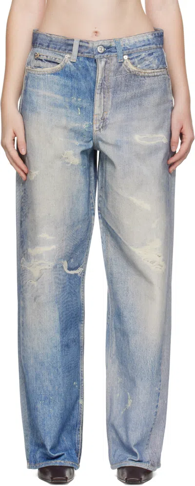 Our Legacy High Waist Boyfriend Jeans With Distressed Finish In Blue