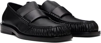 Jil Sander Men Ruched Leather Loafers In Black