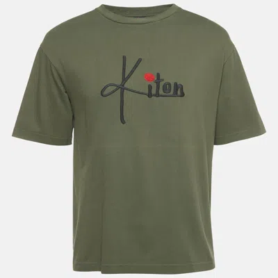 Pre-owned Kiton Olive Green Logo Embroidered Crewneck T-shirt S