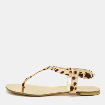 Pre-owned Roberto Cavalli Two Tone Canvas Thong Flat Slides Size 39 In White