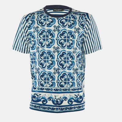 Pre-owned Dolce & Gabbana White Stripe Majolica Print Cotton Crewneck T-shirt Xl