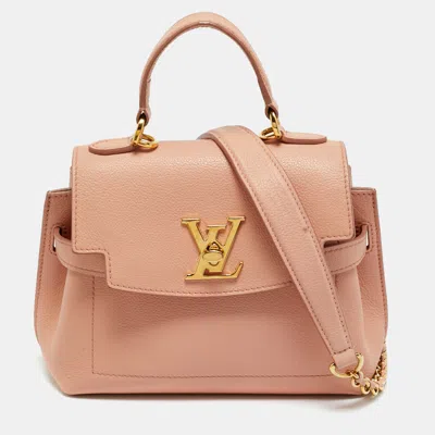 Pre-owned Louis Vuitton Rose Trianon Leather Lockme Ever Mini Bag In Pink