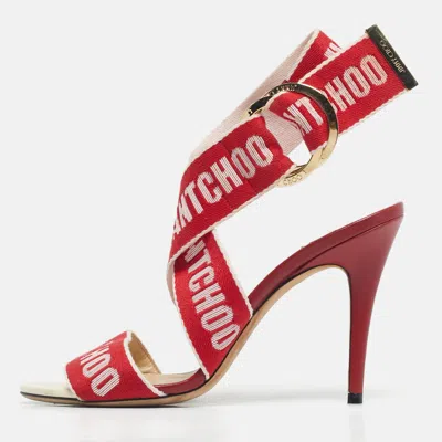 Pre-owned Jimmy Choo Red Canvas Bailey Ankle Wrap Sandals Size 38