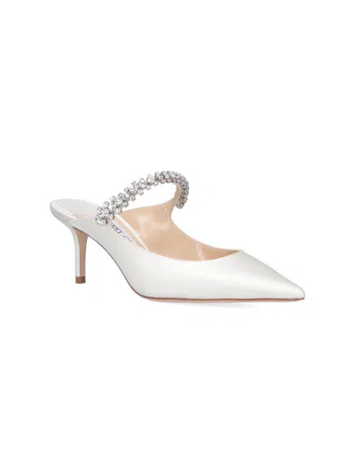 Jimmy Choo Bing 65 Crystal Strap Satin Mules In White