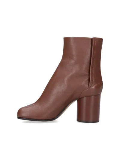 Maison Margiela Tabi High Heels Ankle Boots In Brown Leather In Brown
