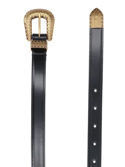 Valentino Black Vlogo Signature Brushed Calfskin Belt In Black