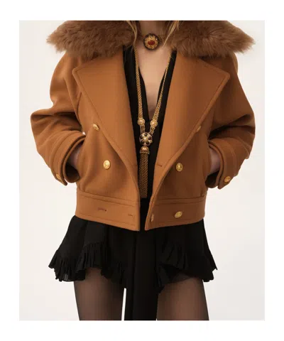 Chloé Virgin Wool Blend Jacket With Fur Collar In Neutral