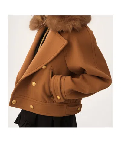 Chloé Virgin Wool Blend Jacket With Fur Collar In Neutral