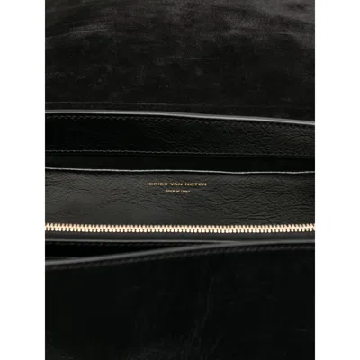 Dries Van Noten Textured Leather Shoulder Bag With Gold-tone Buckle Closure In Black