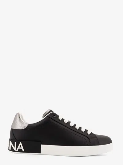 Dolce & Gabbana Portofino Sneakers In Nappa Calfskin With Cushioned Footbed In Black