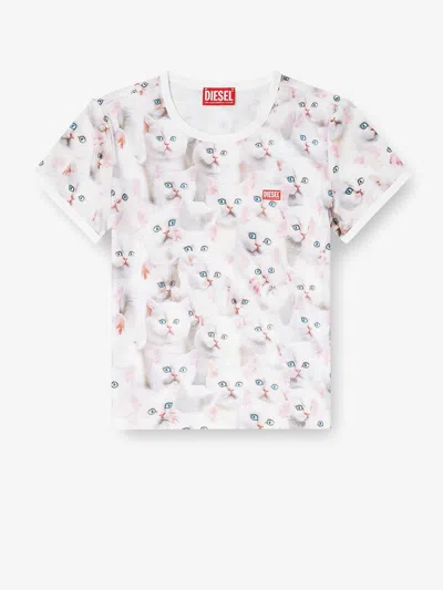 Diesel Cat-print T-shirt With Short Sleeves Throughout In White