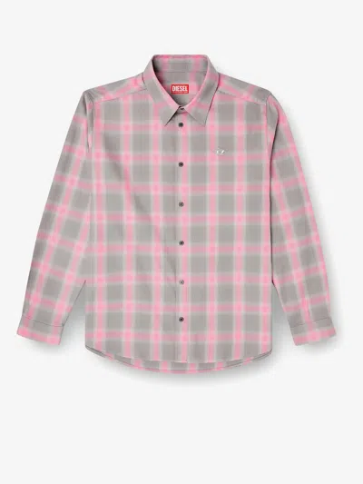 Diesel Men S-simply Check Cotton Blend Shirt In Pink