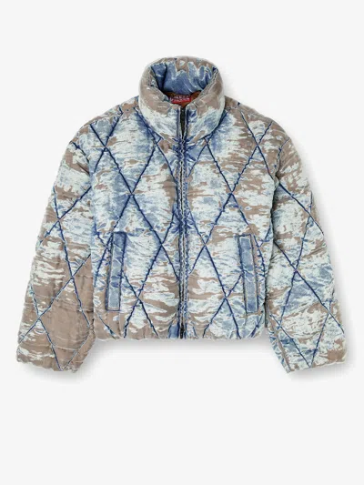 Diesel W-kons Down Jacket With Distressed Effect In Blue