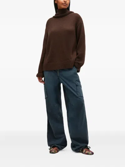 Ganni High-neck Open-back Pullover In Brown